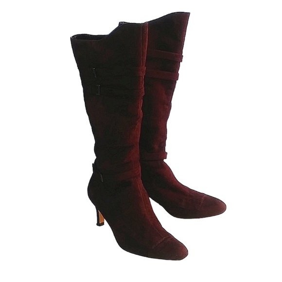 Brown Suede Tall Boots with Buckle Size 6 👢 👢 👢 - Picture 1 of 7